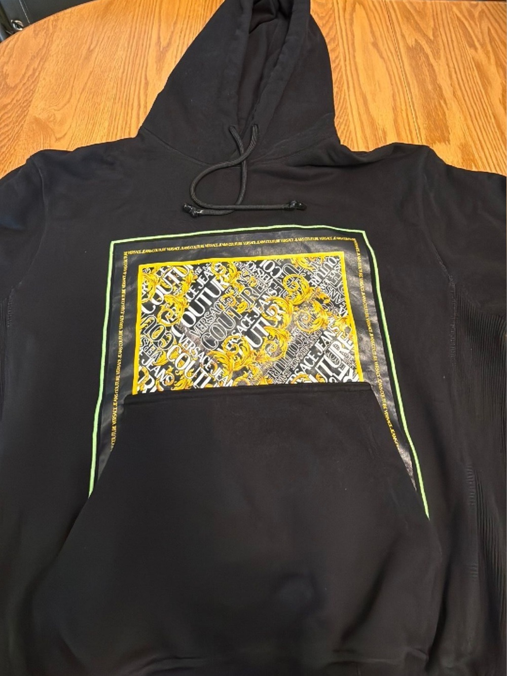 Versace Jeans Collection Black Hooded Sweatshirt with Yellow Graphic